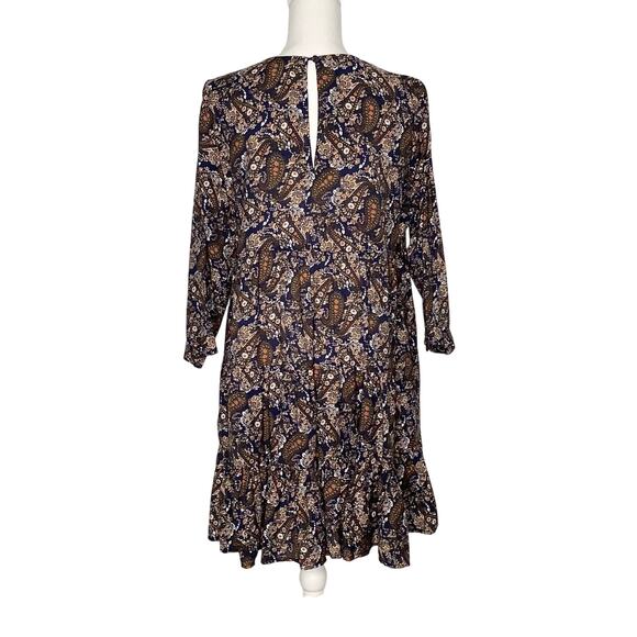 Natural Life Heidi Navy Brown Paisley Mini Dress 3/4 Sleeves Medium - Picture 6 of 9
